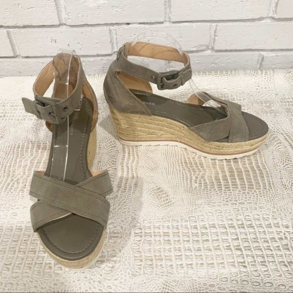 Marc Fisher Zulika Gray Suede Espadrille Wedge Sandals Womens 10M